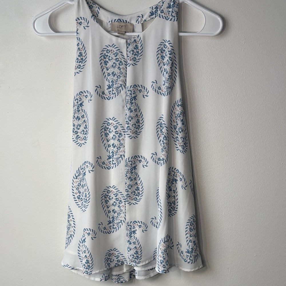 LOFT White Sleeveless Paisley-Print Camisole with Blue Accents